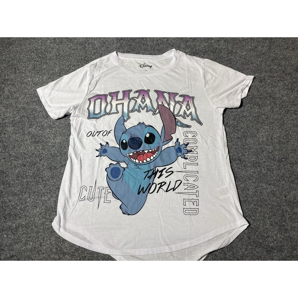 Disney Shirt Juniors XL White Stitch Ohana Lilo Graphic Short Sleeve Tee